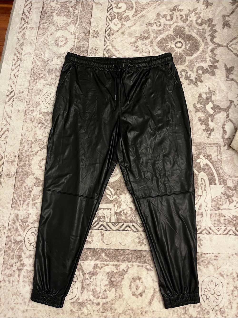 HUE Black Faux Leather Jogger Pants